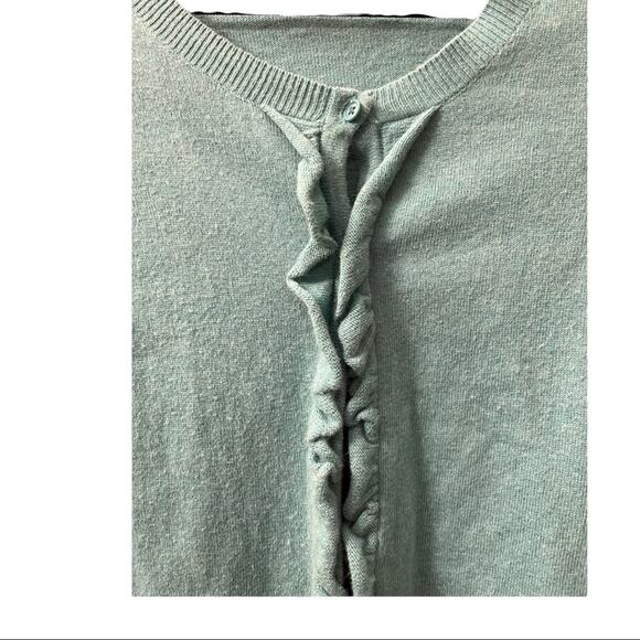 Boden Blue Teal Ruffle Front Cardigan Cashmere Angora Blend Size 4 - Picture 3 of 7